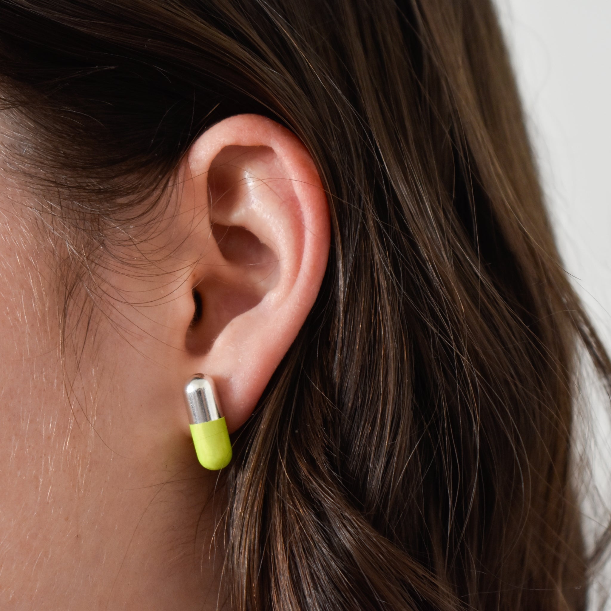 Repeat Prescription Silver and Yellow Pill Earrings